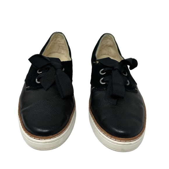 UGG Carilyn Black Suede and Textured Leather Slip-On Sneaker with Ribbon Bow - Picture 2 of 6